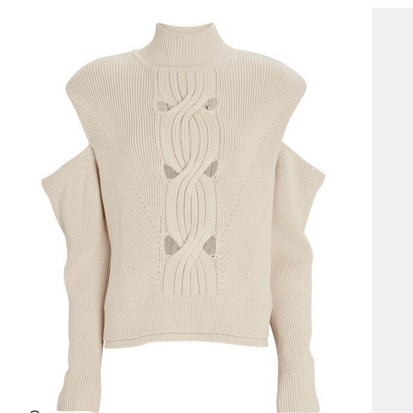 NWT JONATHAN SIMKHAI OPEN CABLE KNIT COLD SHOULDER SWEATER - Picture 1 of 4